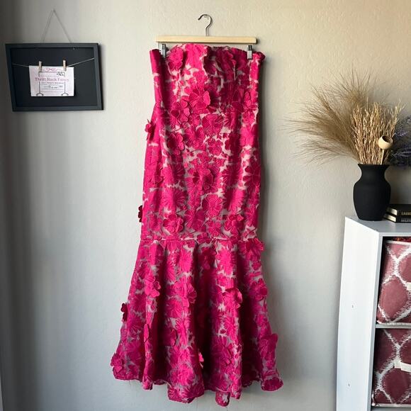Helsi Embroidered Floral Pink Strapless Lace Up Corset Back Midi Gown‎ Size XL - Picture 2 of 12